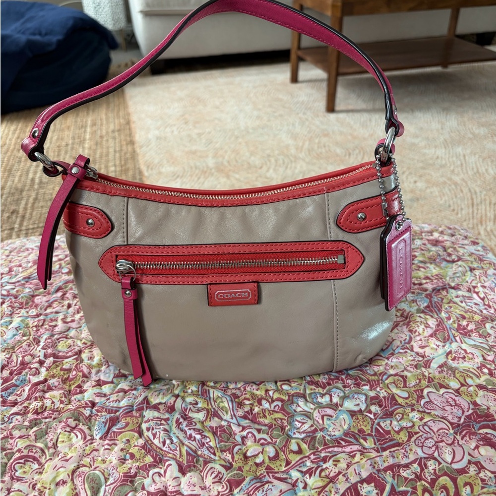 Coach Pink and Tan Shoulder Bag